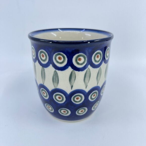 vintage boleslawiec polish pottery mug "peacock" pattern handcrafted - Picture 2 of 6